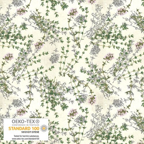 Herbs and Flowers Thyme Off White Cream Stof Blank Quilting Cotton Fabric