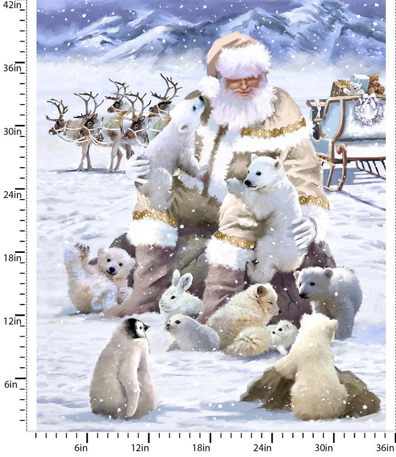 Here Comes Santa Animals and Santa Claus Panel 36" The Macneil Studio 3 Wishes Fabric