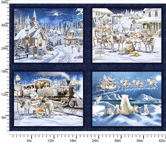 Here Comes Santa Blocks Panel 36" Blue The Macneil Studio 3 Wishes Fabric Cotton Fabric