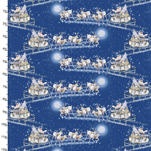 Here Comes Santa Flying Sleigh Allover Blue The Macneil Studio 3 Wishes Fabric Cotton Fabric