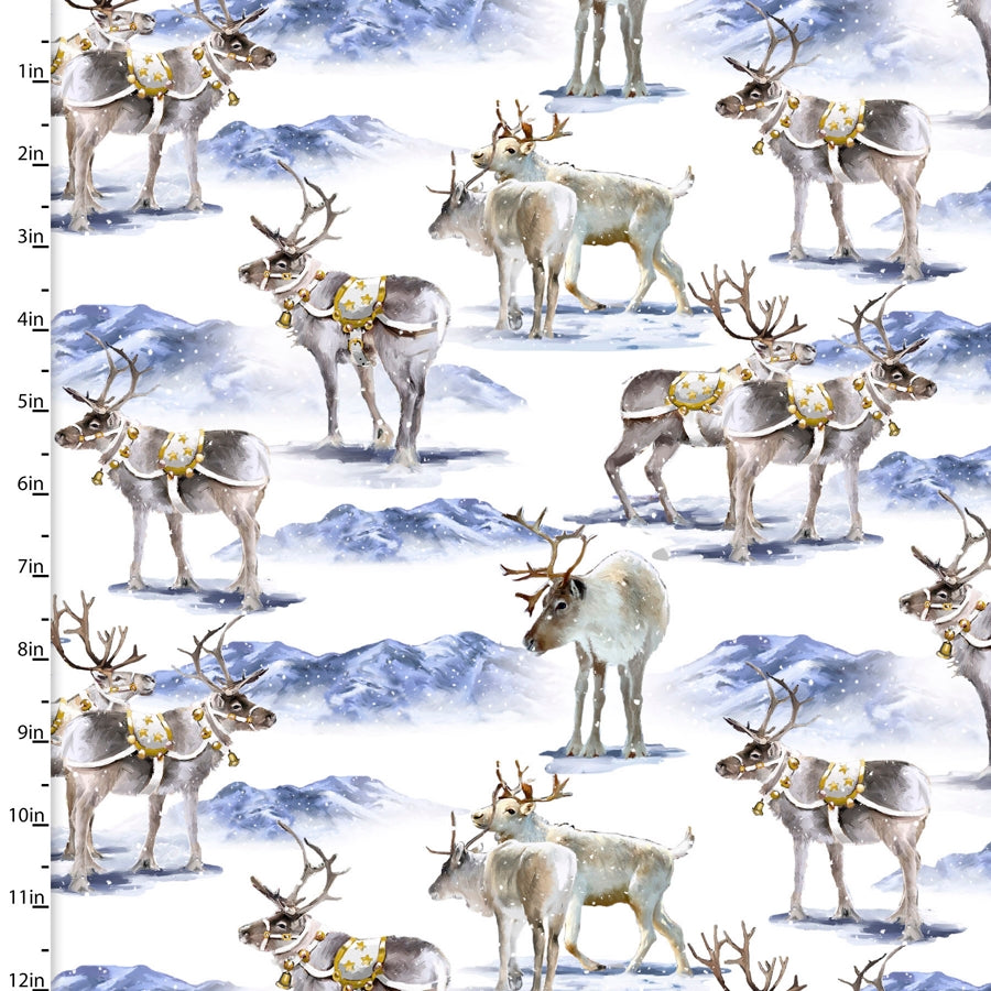 Here Comes Santa Reindeer Romp Allover White The Macneil Studio 3 Wishes Fabric Cotton Fabric | US Fabric Shop