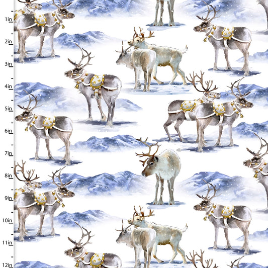 Here Comes Santa Reindeer Romp Allover White The Macneil Studio 3 Wishes Fabric Cotton Fabric