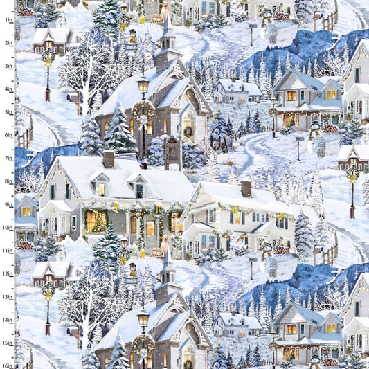 Here Comes Santa Snowy Village Multi The Macneil Studio 3 Wishes Fabric Cotton Fabric