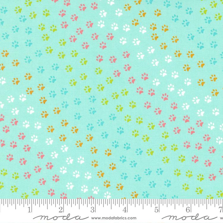 Here Kitty Kitty Paws and More Paws Blenders Aqua Blue Stacy Iest Hsu Moda Cotton Fabric