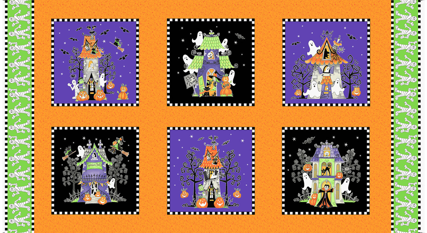 Here We Glow Halloween Large Blocks Panel 24" Delphine Cubitt Henry Glass Cotton Fabric