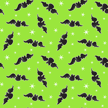 Here We Glow Halloween Tossed Bats Green Delphine Cubitt Henry Glass Cotton Fabric