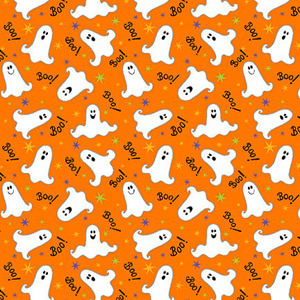 Here We Glow Halloween Tossed Ghosts Orange Delphine Cubitt Henry Glass Cotton Fabric