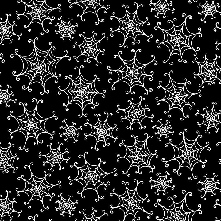 Here We Glow Halloween Tossed Spiderweb Black Delphine Cubitt Henry Glass Cotton Fabric