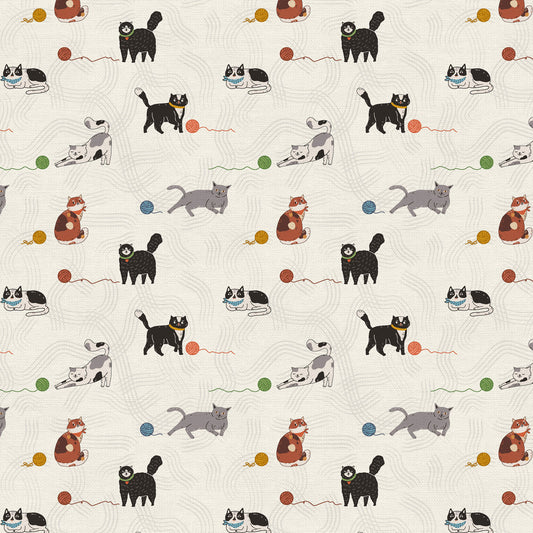 Here Kitty, Kitty Playtime White Cream Paintbrush Studio Cotton Fabric PBS-120-24969