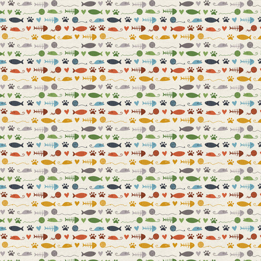 Here Kitty, Kitty Toy Stripe White Cream Paintbrush Studio Cotton Fabric PBS-120-24971