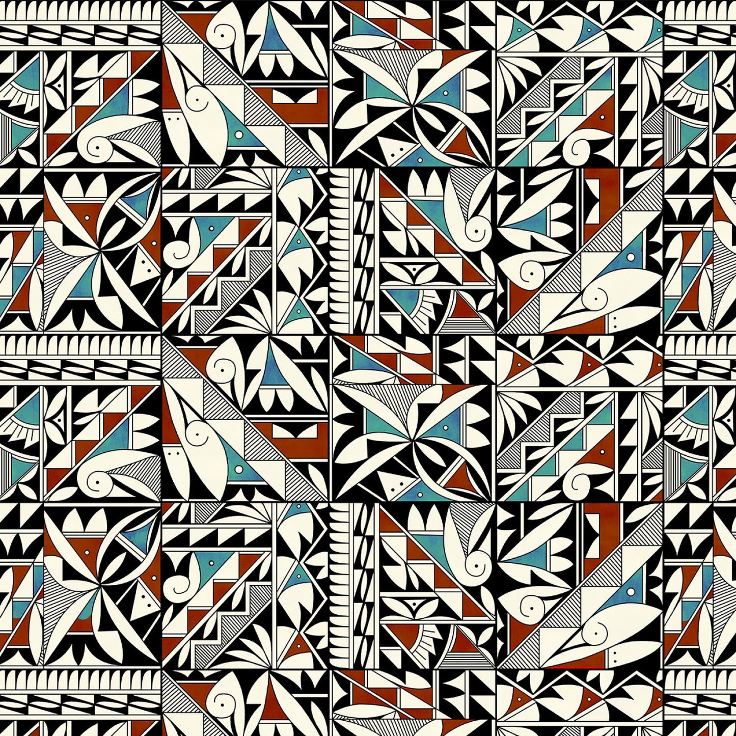 Heritage Pottery Traditional Geo Turquoise Blue Patricia Lowden Elizabeth's Studio Cotton Fabric S-46000-TURQUOISE