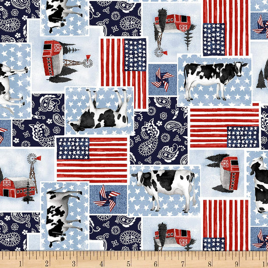 Heritage USA Patchwork Patriotic Blue Grace Popp Studio E Cotton Fabric