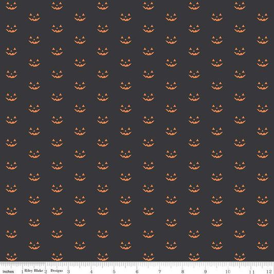 Hey Bootiful Jack-O'-Lanterns Charcoal Black My Mind's Eye Riley Blake Designs Cotton Fabric