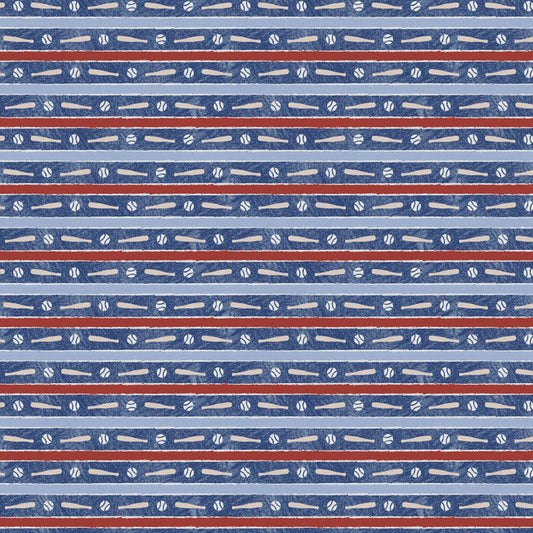 Hey, Batter Batter Bat Stripe Blue Paintbrush Studio Cotton Fabric PBS-120-25393