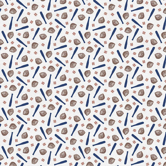 Hey, Batter Batter Bats Gloves White Paintbrush Studio Cotton Fabric PBS-120-25388
