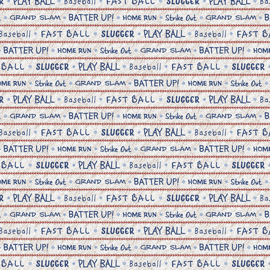 Hey, Batter Batter Play Ball Word Stripe Blue Red Paintbrush Studio Cotton Fabric PBS-120-25385