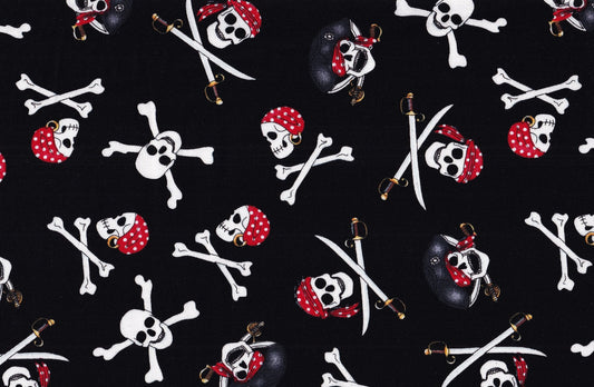 Hi Fashion Pirate Skulls Black Timeless Treasures Cotton Fabrics TT-0942-9507