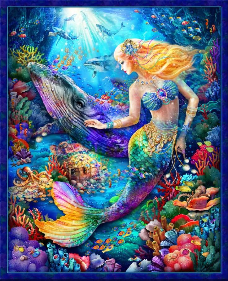 Hidden Treasures Mermaid Panel 36" Bright Multi Oasis Fabrics Cotton Fabric OA-598621