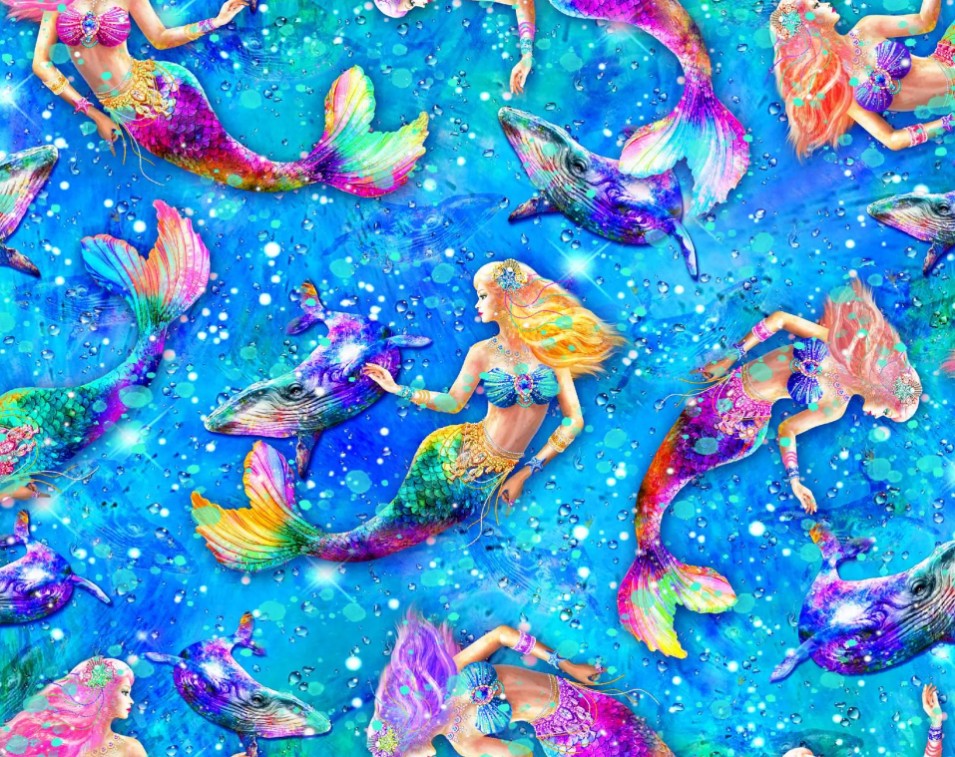 Hidden Treasures Mermaids Blue Oasis Fabrics Cotton Fabric OA-598571