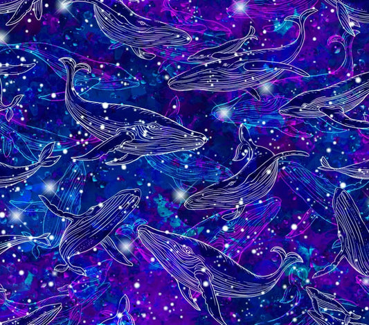 Hidden Treasures Whale Outlines Blue Oasis Fabrics Cotton Fabric OA-598601