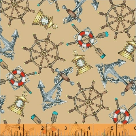 High Tide Nautical Vector Sand Beige Whistler Studios Windham Cotton Fabric