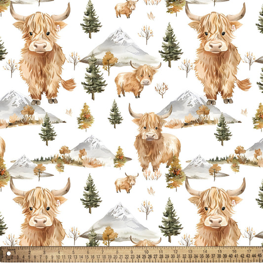 Highland Cow Mountain Allover David Textiles Cotton Fabric DT-DX-6919-5C-1