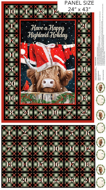 Highland Heart Advent Calendar Panel 24" Black Multi Jason Kirk Northcott Cotton Fabric NC-DP28053-99