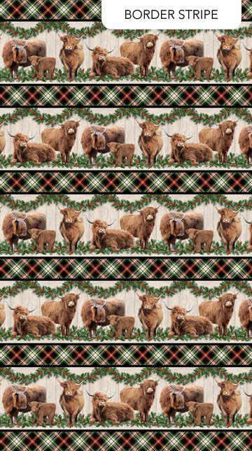 Highland Heart Border Stripe Black Multi Jason Kirk Northcott Cotton Fabric NC-DP28046-99