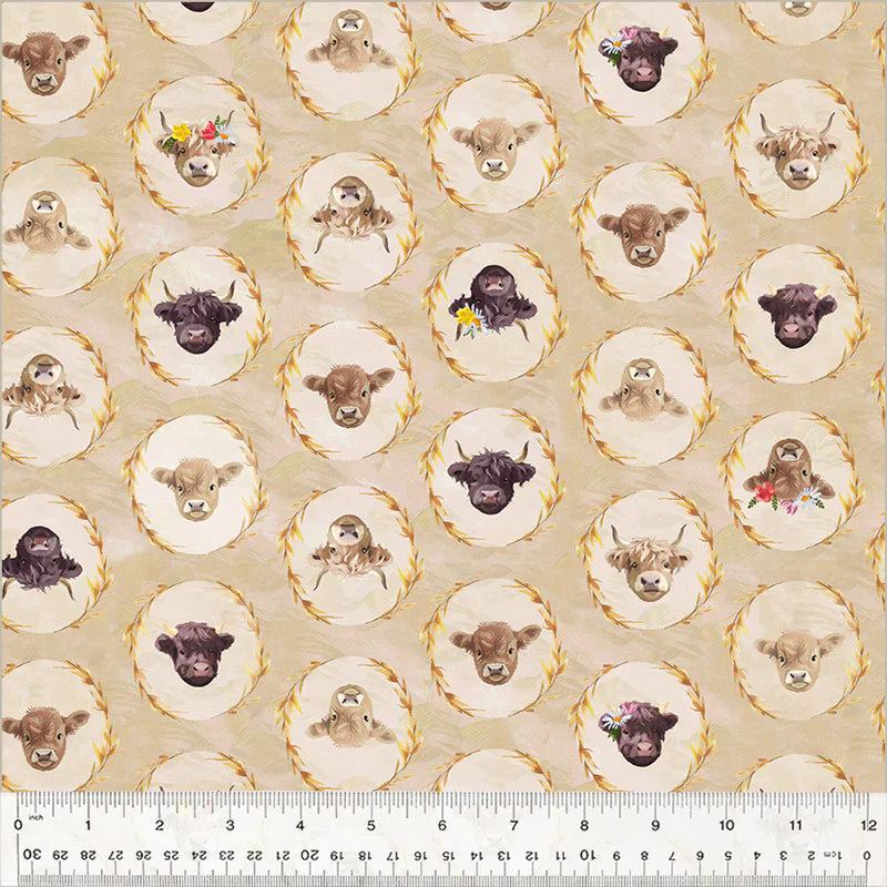 Highland Hooves Pasture Pals Wheat Whistler Studios Windham Fabrics Cotton Fabric WF-54461-3