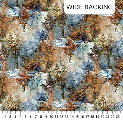 Highland View 108'' Wide back Trees Texture Blue Multi Northcott Fabrics Cotton Fabric