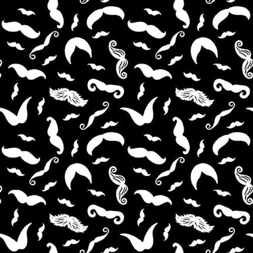 Hipster Moustaches Black Rodrigo Pontes Blank Quilting Cotton Fabric