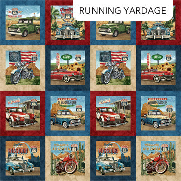 Historic Route 66 Blocks Running Yardage Navy Multi Deborah Edwards and Melanie Samra Northcott Cotton Fabric NC-DP29240-48
