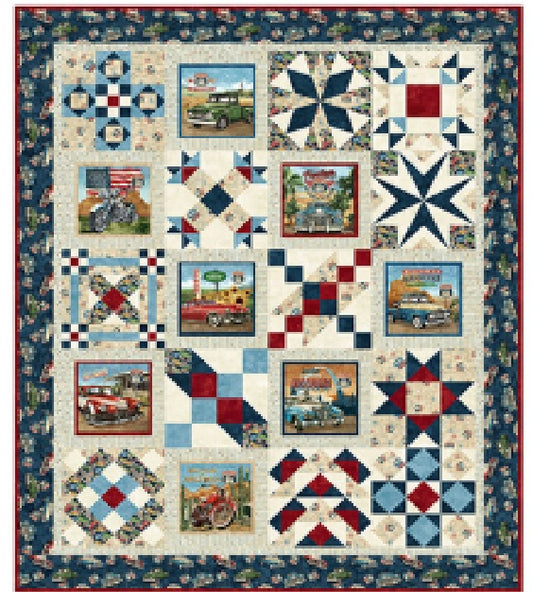 Historic Route 66 Digital Quilt Top 59"x71" Deborah Edwards and Melanie Samra Northcott 100% Cotton Quilting Fabric NC-DQ3690