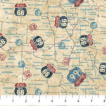 Historic Route 66 Route Signs Cream Multi Deborah Edwards and Melanie Samra Northcott Cotton Fabric NC-DP29245-11