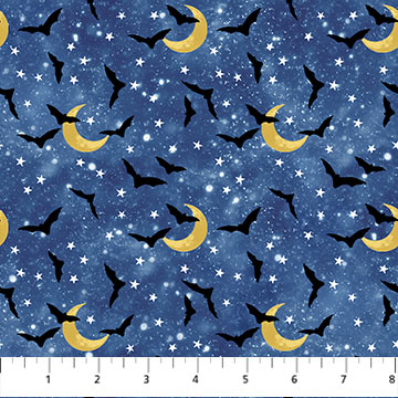 Hocus Pocus Bats Navy Multi Deborah Edwards Northcott Cotton Fabric