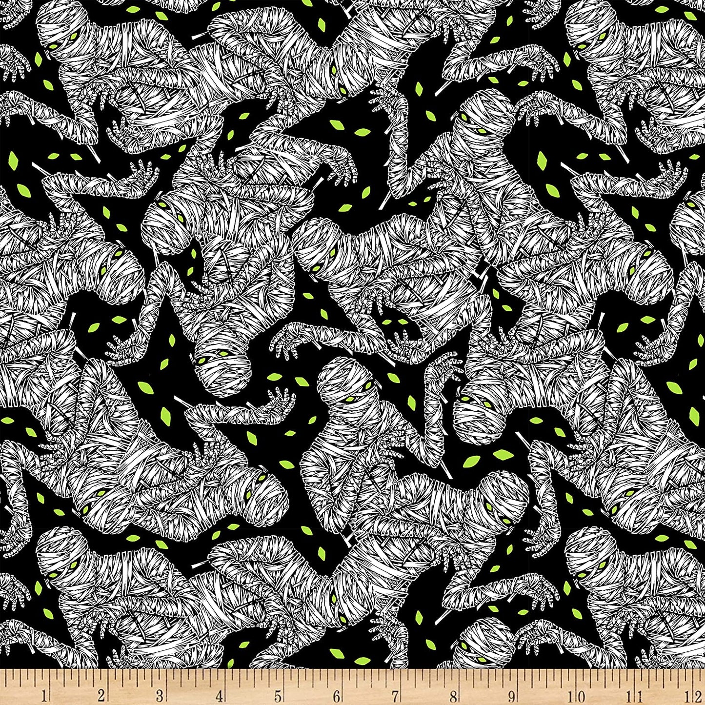 Hocus Pocus Halloween Glow Dark Tossed Pumpkins Black Blank Quilting Cotton Fabric