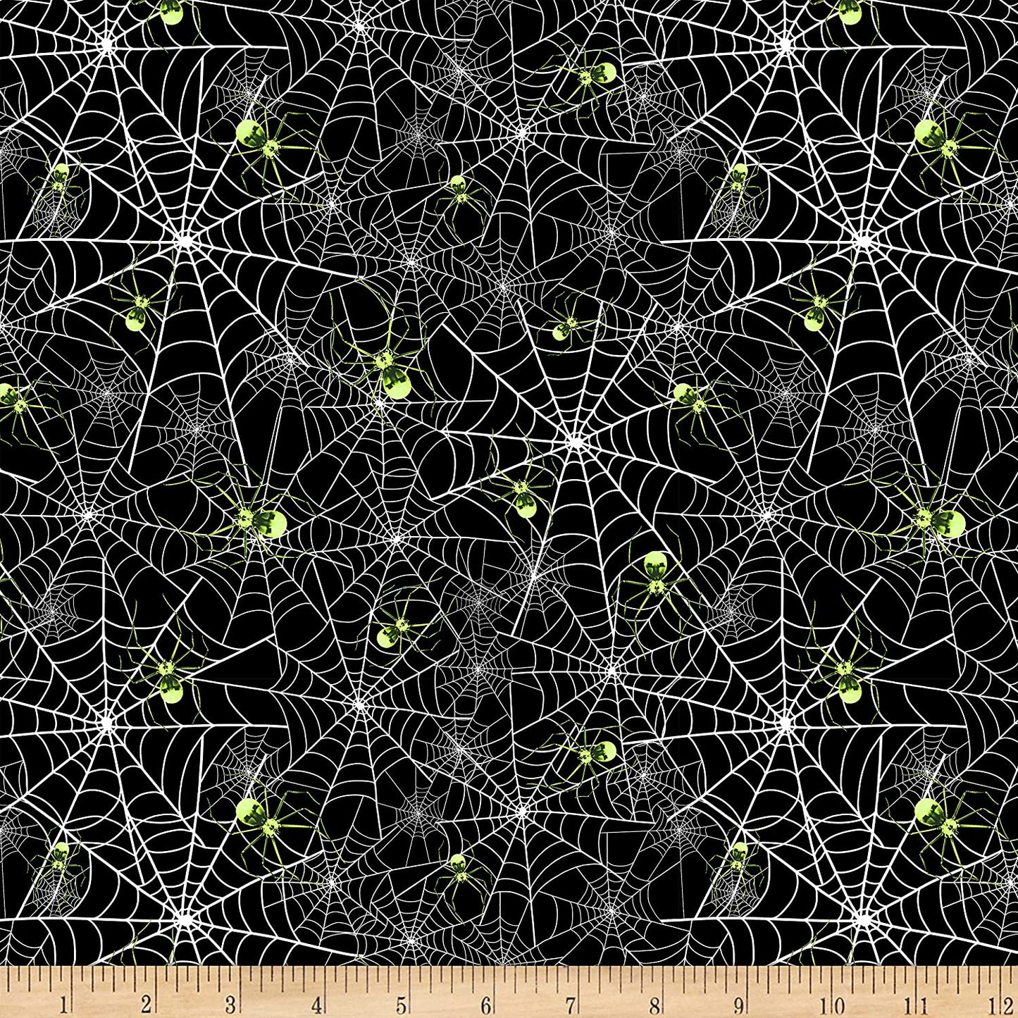 Hocus Pocus Halloween Glow Dark Spiderwebs Spiders Blank Quilting Cotton