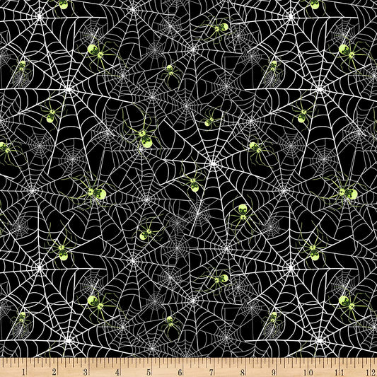 Hocus Pocus Halloween Glow Dark Spiderwebs Spiders Blank Quilting Cotton