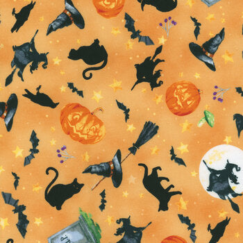 Happy Haunting Halloween Pumpkin Hoffman Cotton Fabric