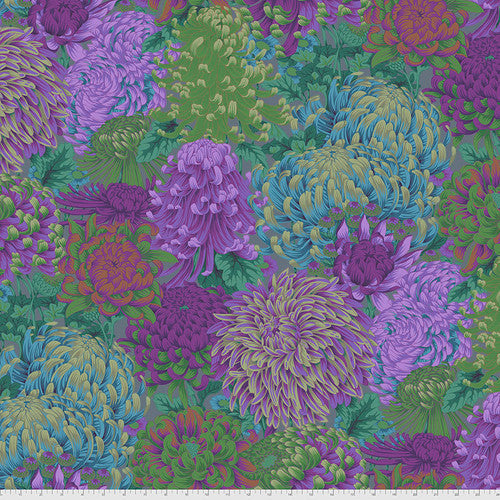 Hokusai's Mums Green Philip Jacobs Stash Kaffe Fassett Collective Free Spirit Cotton Fabric FS-PWPJ107.GREEN