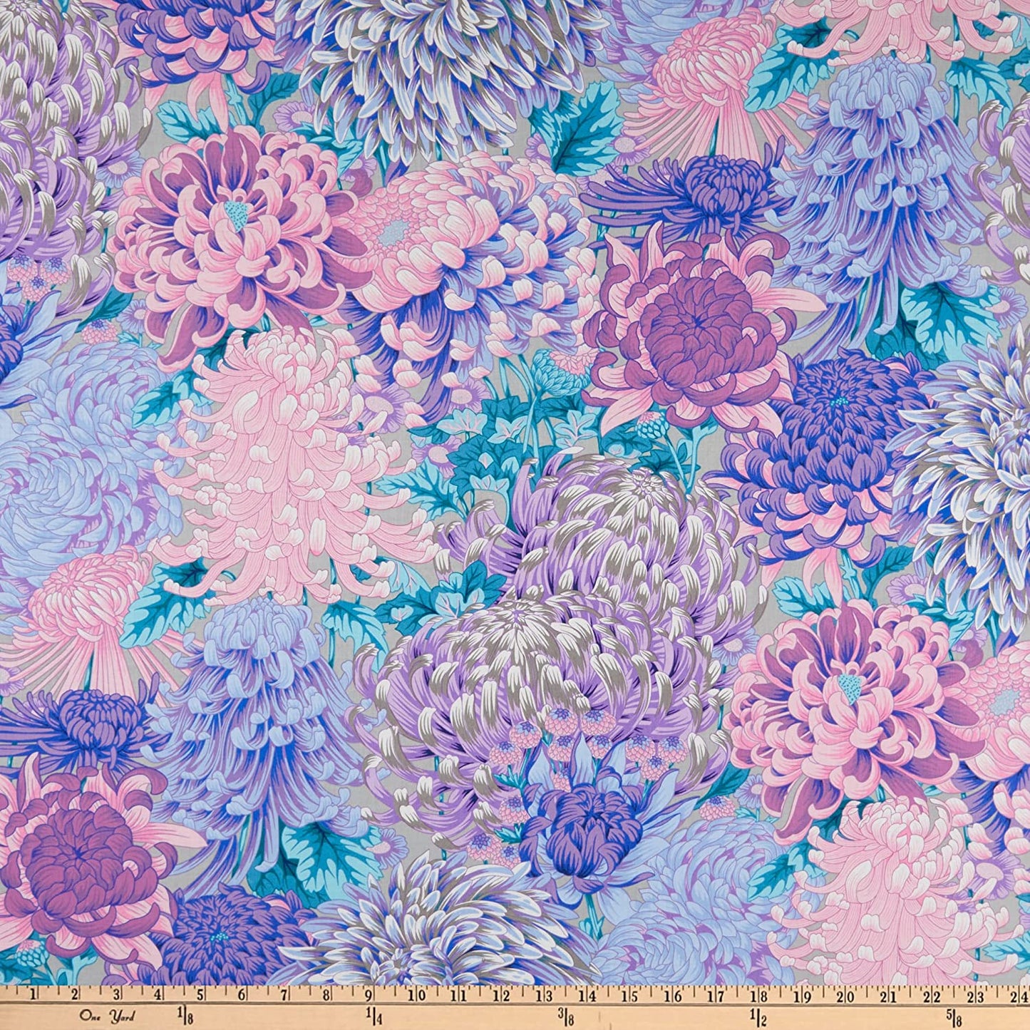 Hokusai's Mums Grey Philip Jacobs Stash Kaffe Fassett Collective Free Spirit Cotton Fabric