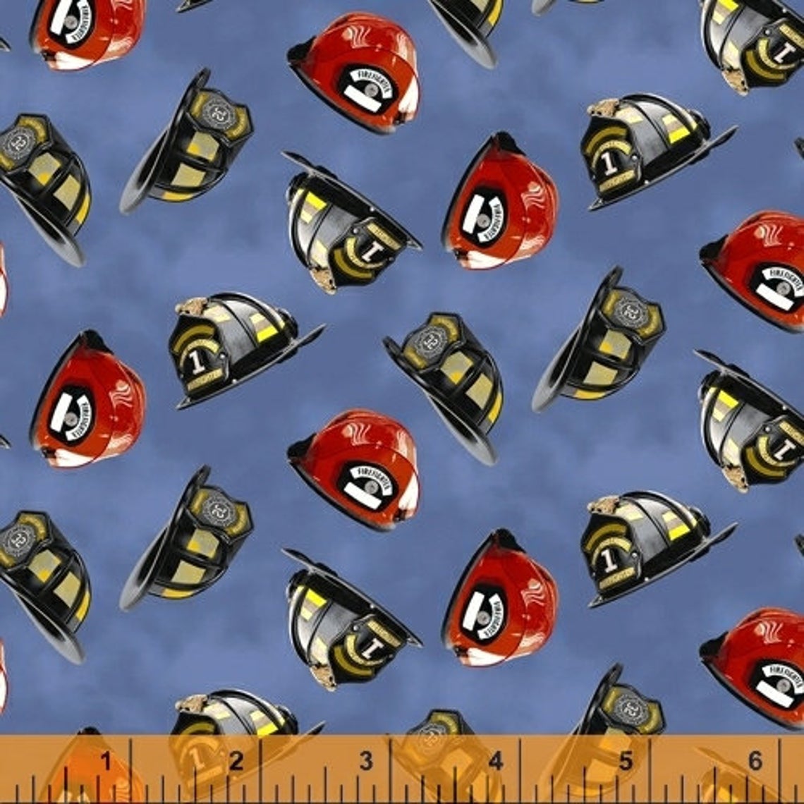 Hold the Line Firefighter Helmets Blue Windham Fabrics Cotton Fabrics