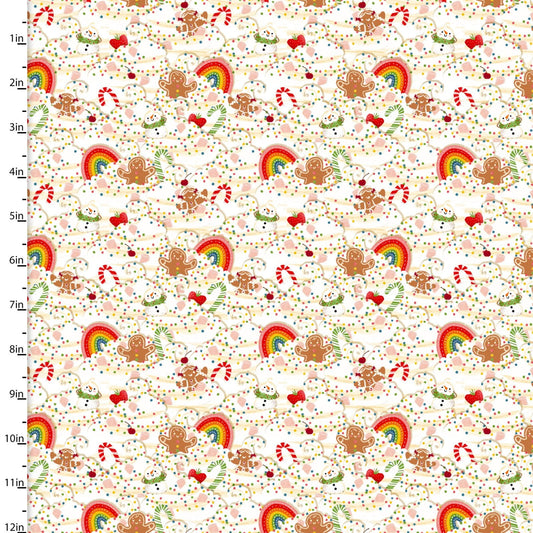 HoliDazzle Festive Candyland Dreams Cream Emiko Rainbow 3 Wishes Cotton Fabric 3W-23775-CRM