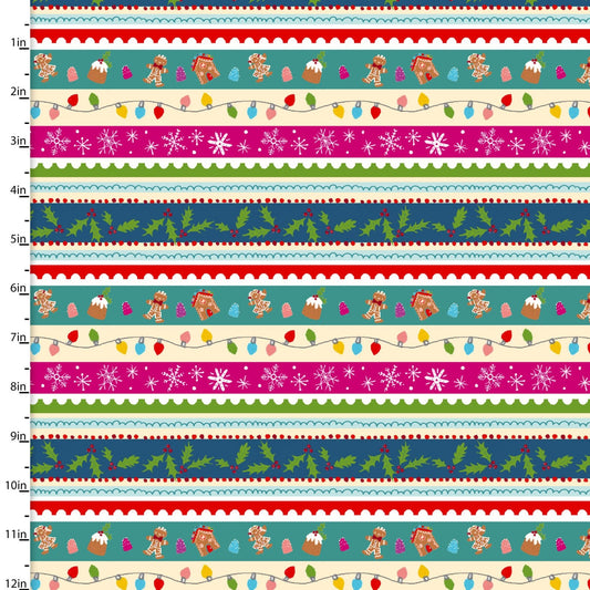 HoliDazzle Festive Christmas Stripe Multi Emiko Rainbow 3 Wishes Cotton Fabric 3W-23774-MLT