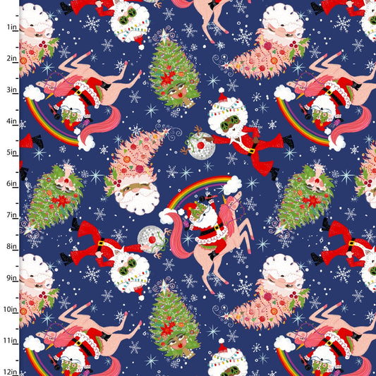 HoliDazzle Festive Deck the Disco Navy Emiko Rainbow 3 Wishes Cotton Fabric 3W-23773-NVY