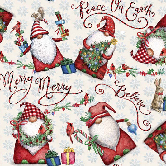 Holiday Christmas Gnomes Words White Springs Creative Cotton Fabric