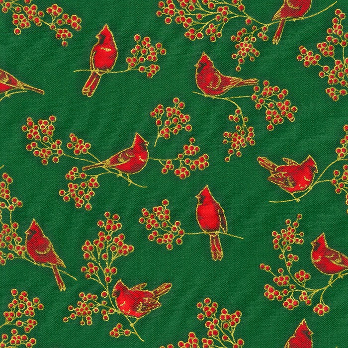 Holiday Charms Birds and Berries Green Robert Kaufman Cotton Fabric