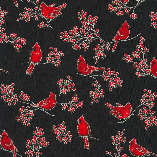 Holiday Charms Birds and Berries Onyx Black Robert Kaufman Cotton Fabric