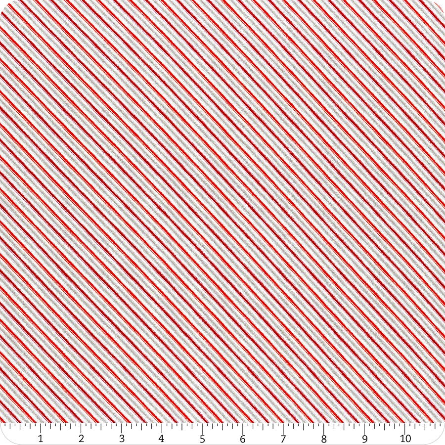 Holiday Charms Diagonal Metallic Stripes Scarlet Red Robert Kaufman Cotton Fabric