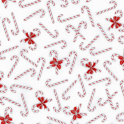 Holiday Charms Tossed Candy Canes Silver Robert Kaufman Cotton Fabric